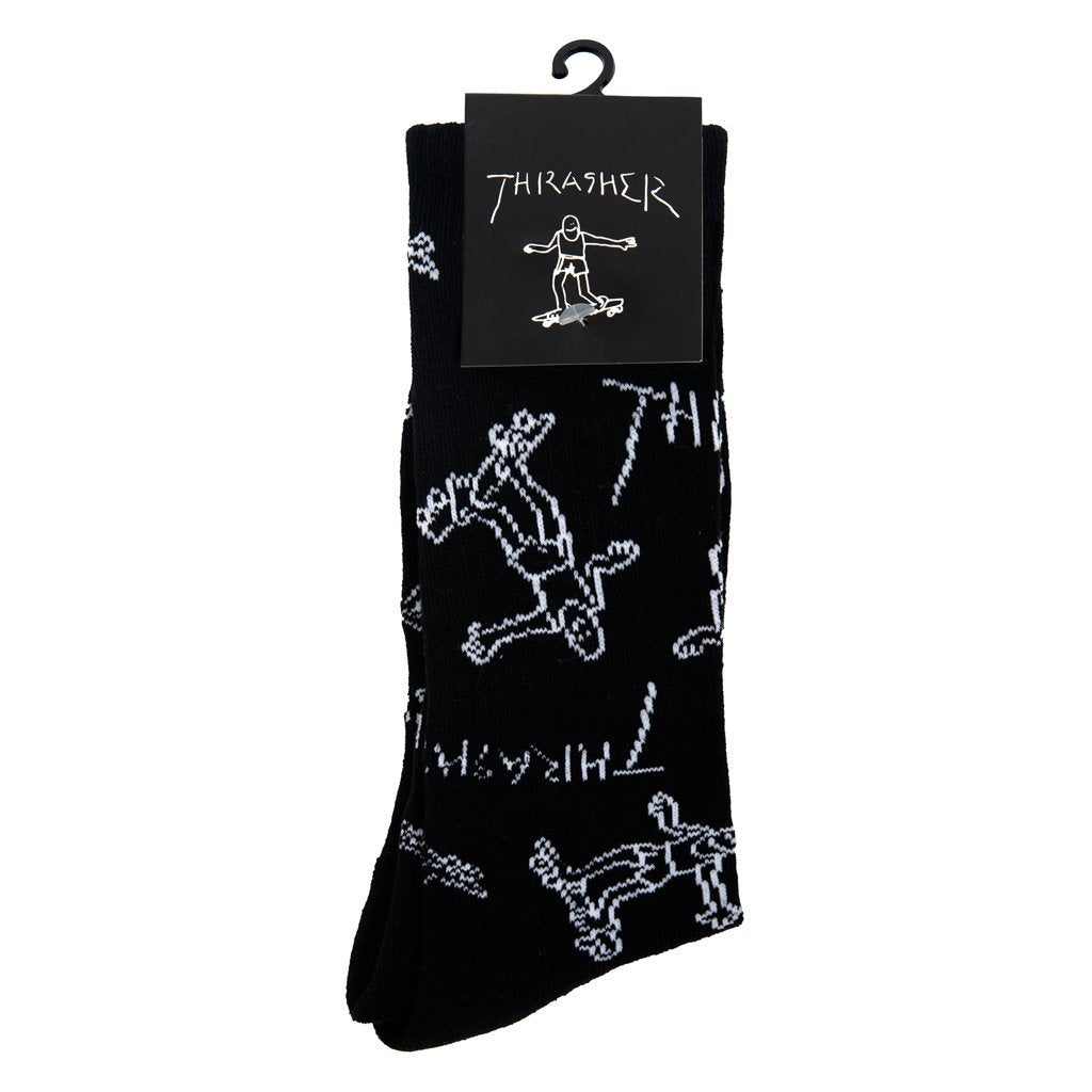THRASHER SOCKS GONZ LOGO CREW BLACK WHITE