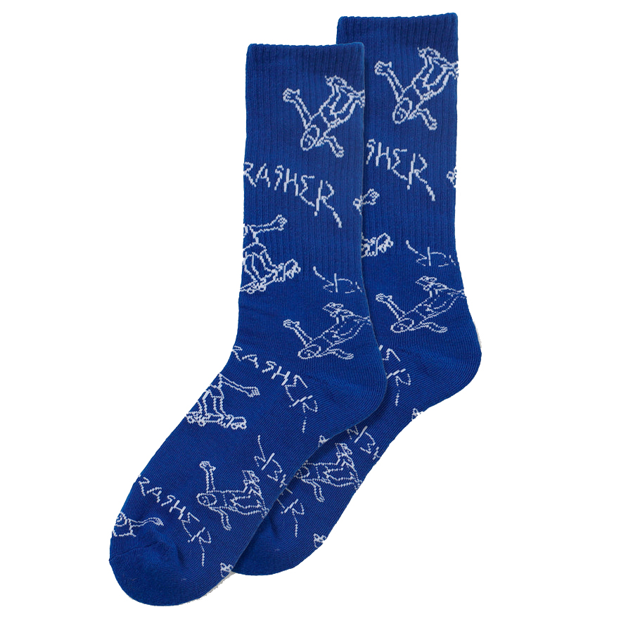 THRASHER SOCKS GONZ LOGO CREW BLUE WHITE