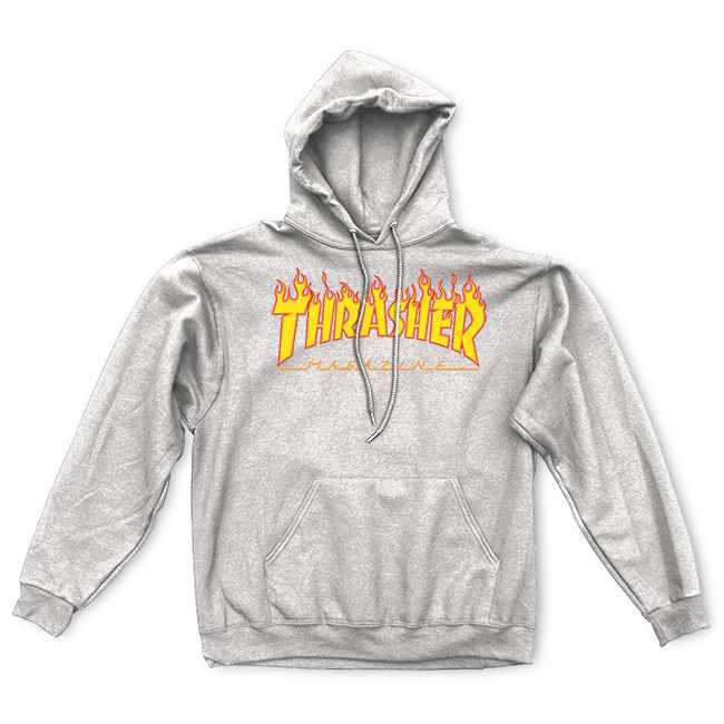THRASHER SWEAT FLAME HOOD GREY